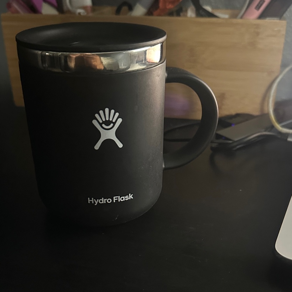 Hydro Flask Matte Black Mug with Silver Rim